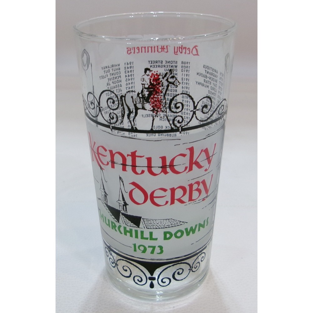 Vintage 1973 Kentucky Derby Churchill Downs Glass Derby Winners List Tumbler